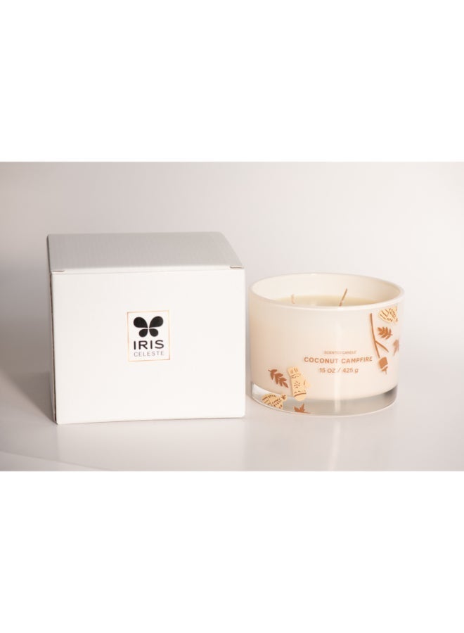 IRIS CELESTE Coconut Campfire Jar Candle 425grams - 3 wick Scented candle 15oz  | 50 hrs burn-time | Perfect for Gifting, Home Décor, Parties & Room Perfuming | Ideal for Living room and Office Décor - Image 3
